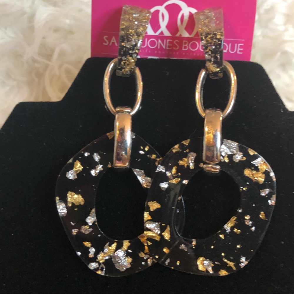 SASSY JONES ZARIA DANGLE EARRINGS ( Black with Gold Sparkles)